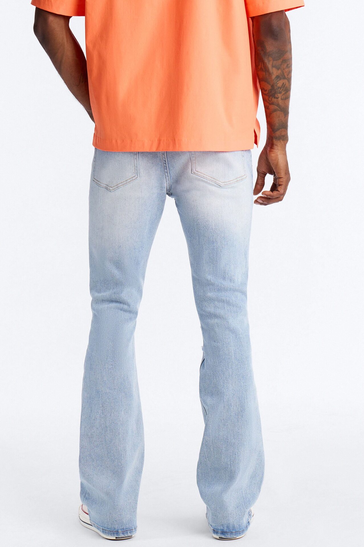 Essential Destroyed Stacked Skinny Flare Stretch Jean - Light Blue Wash