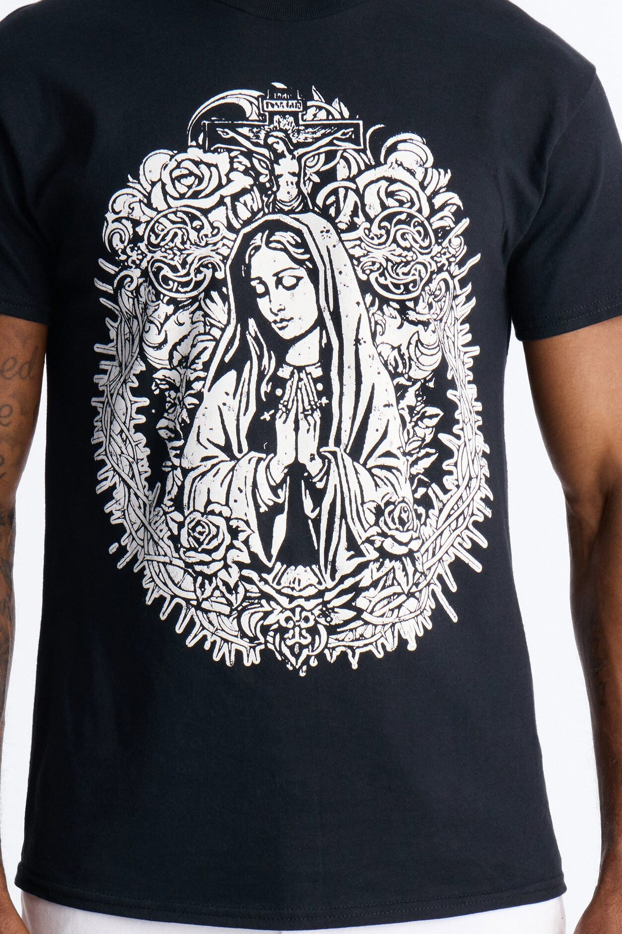 La Familia Mother Mary Short Sleeve Tee - Black
