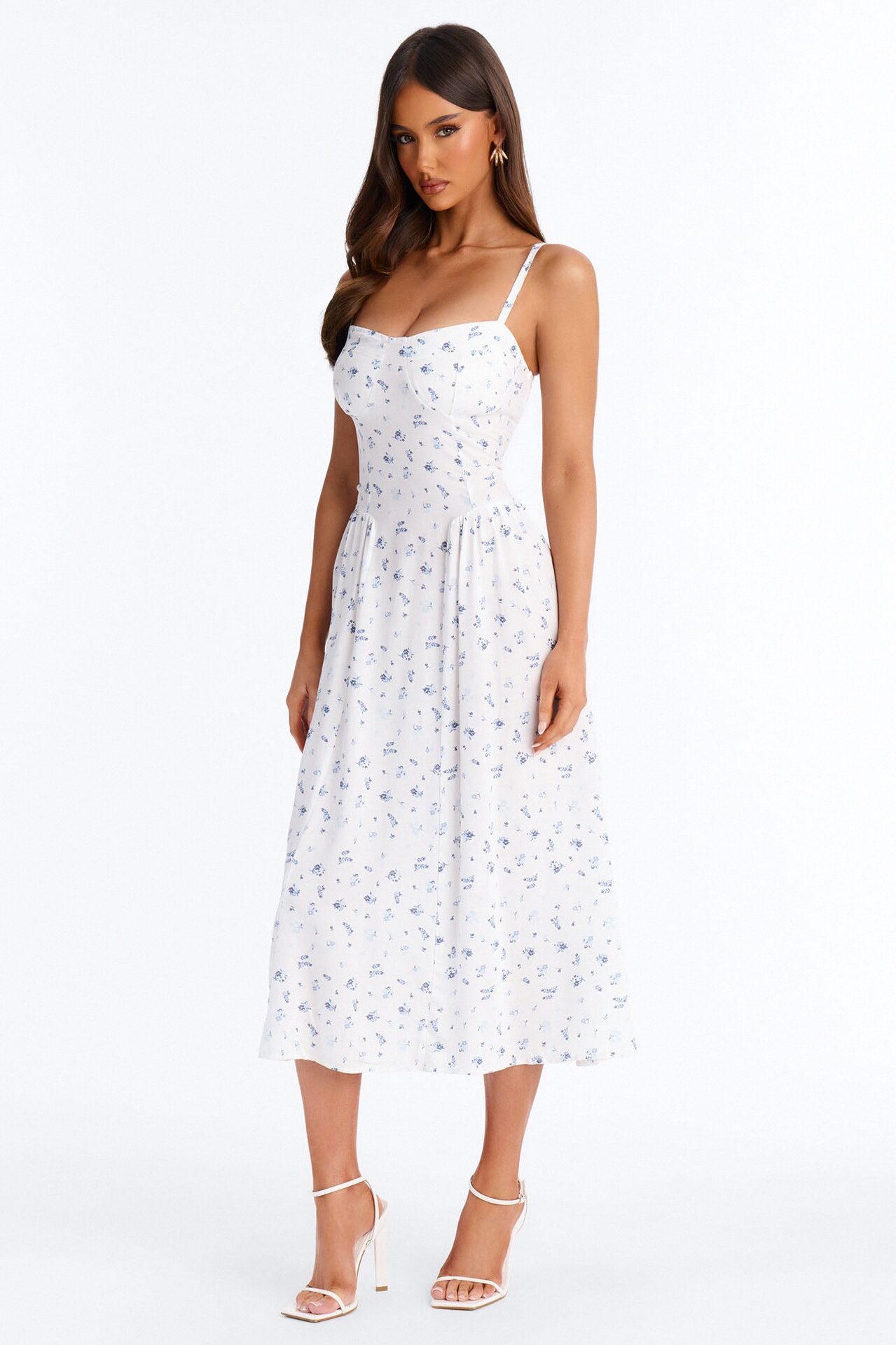Anika Floral Midi Dress - White/Blue