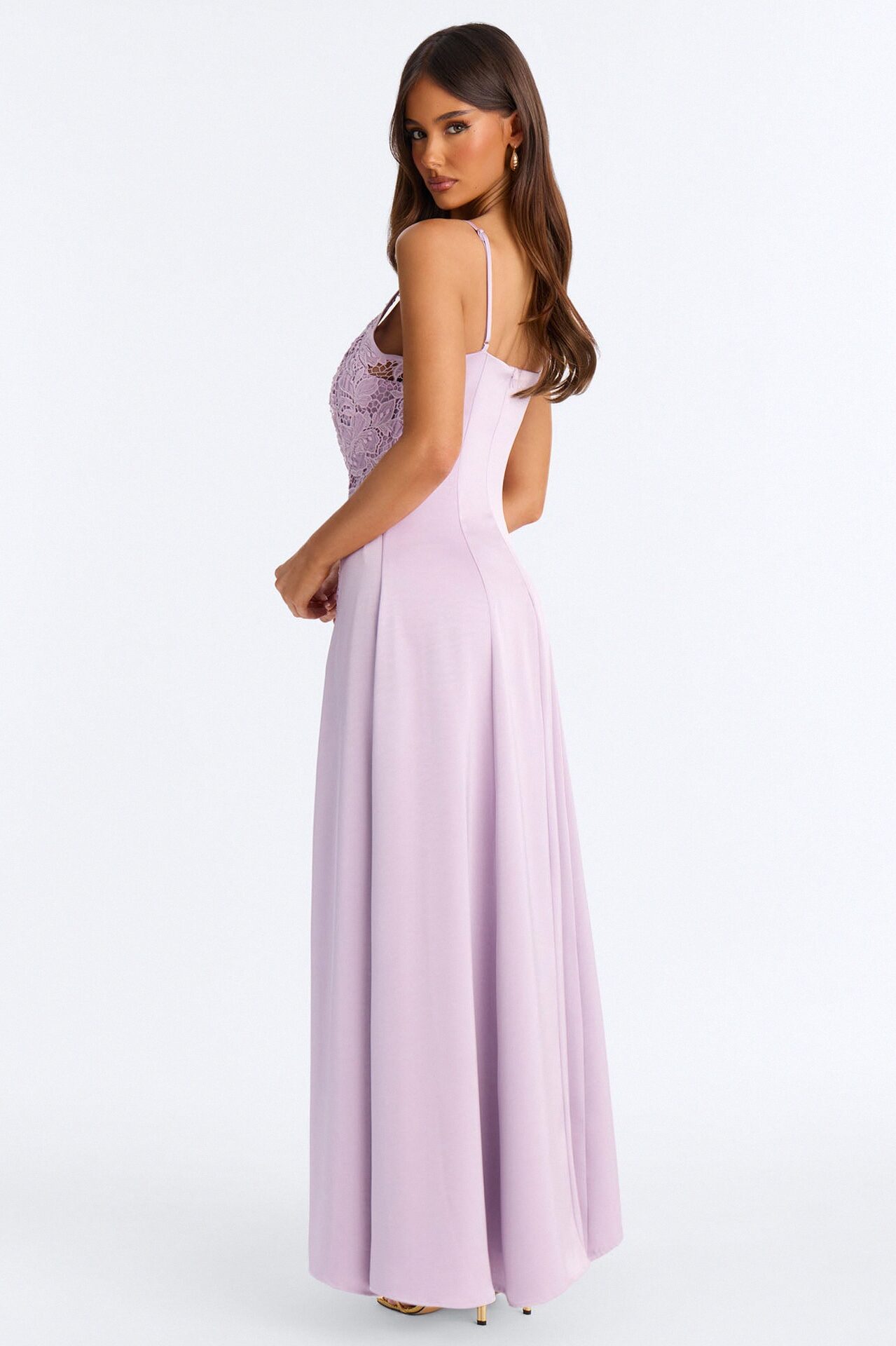 Analeigh Lace Satin Maxi Dress - Lavender
