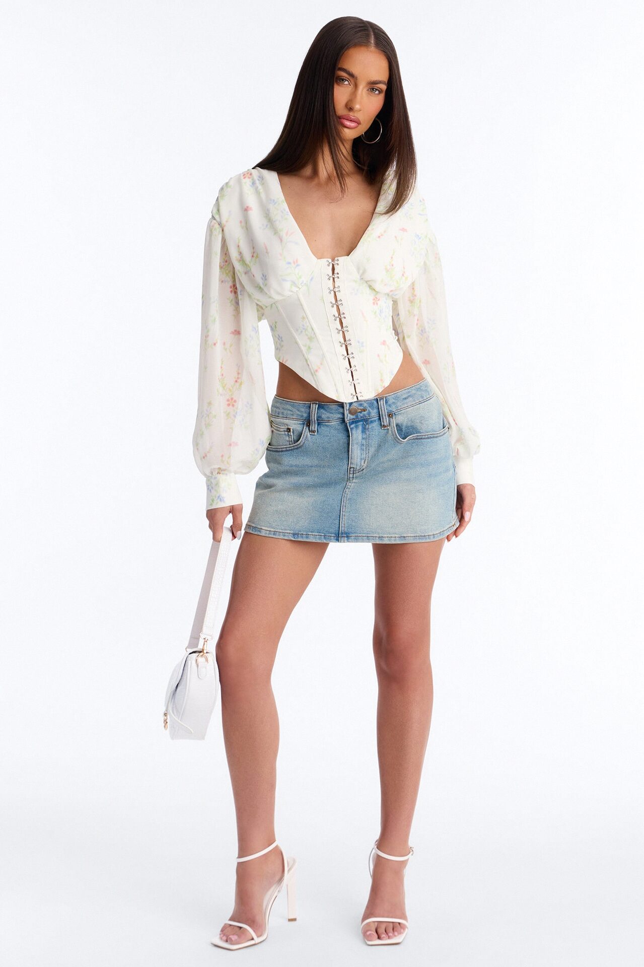 Darling Days Ruched Floral Chiffon Corset - Sage/combo