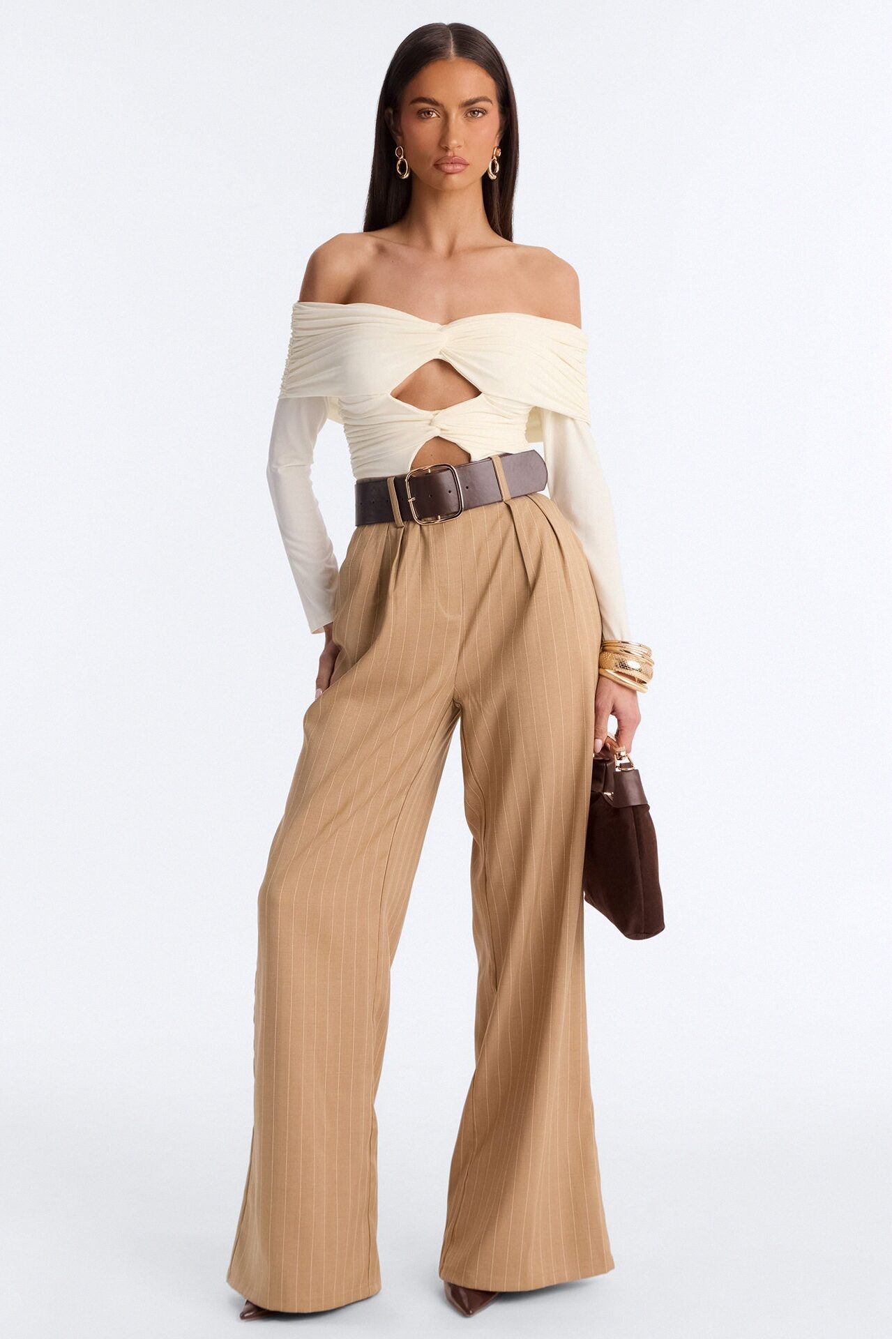 Priyana Pinstripe Belted Jumpsuit - Cream/combo