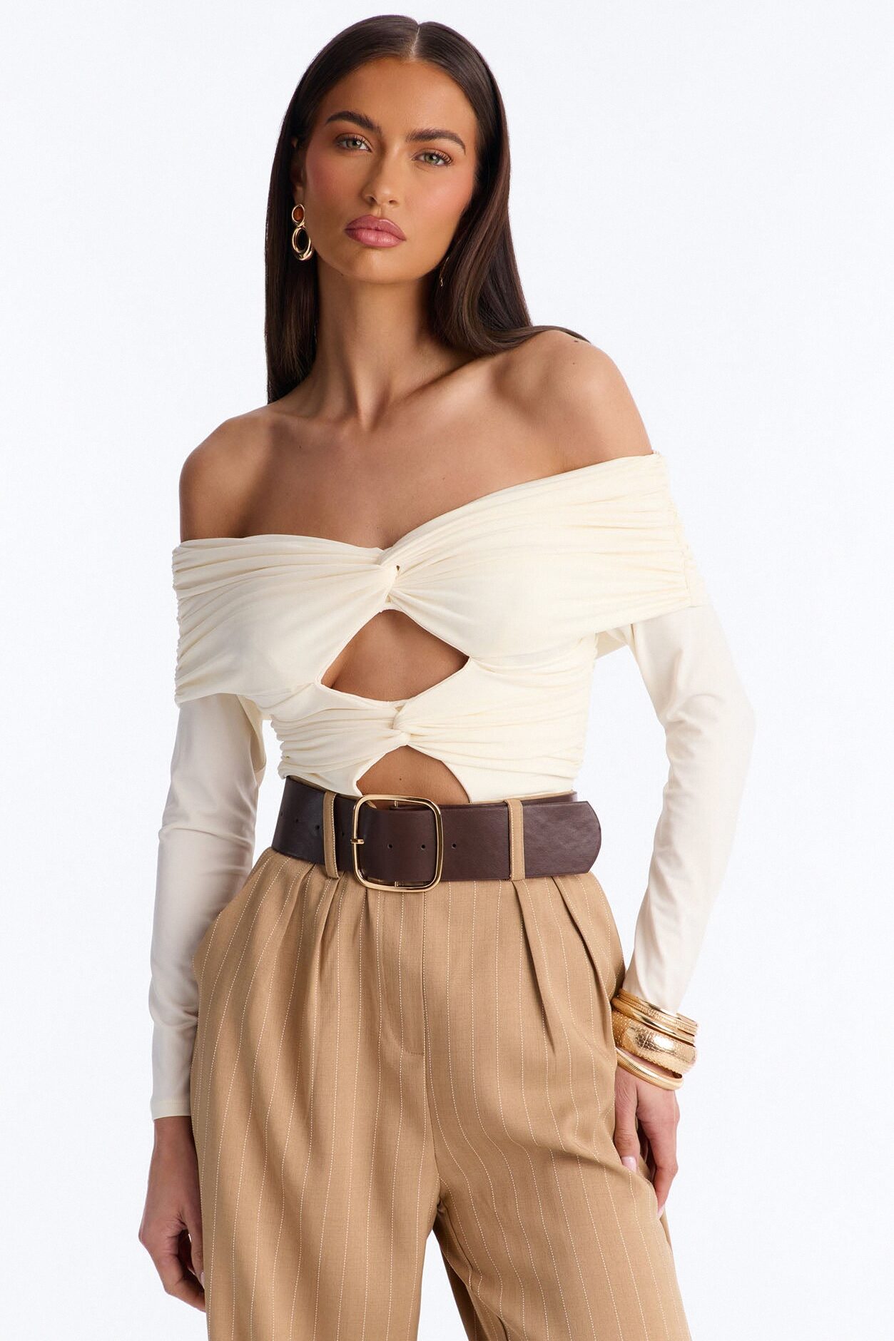 Priyana Pinstripe Belted Jumpsuit - Cream/combo