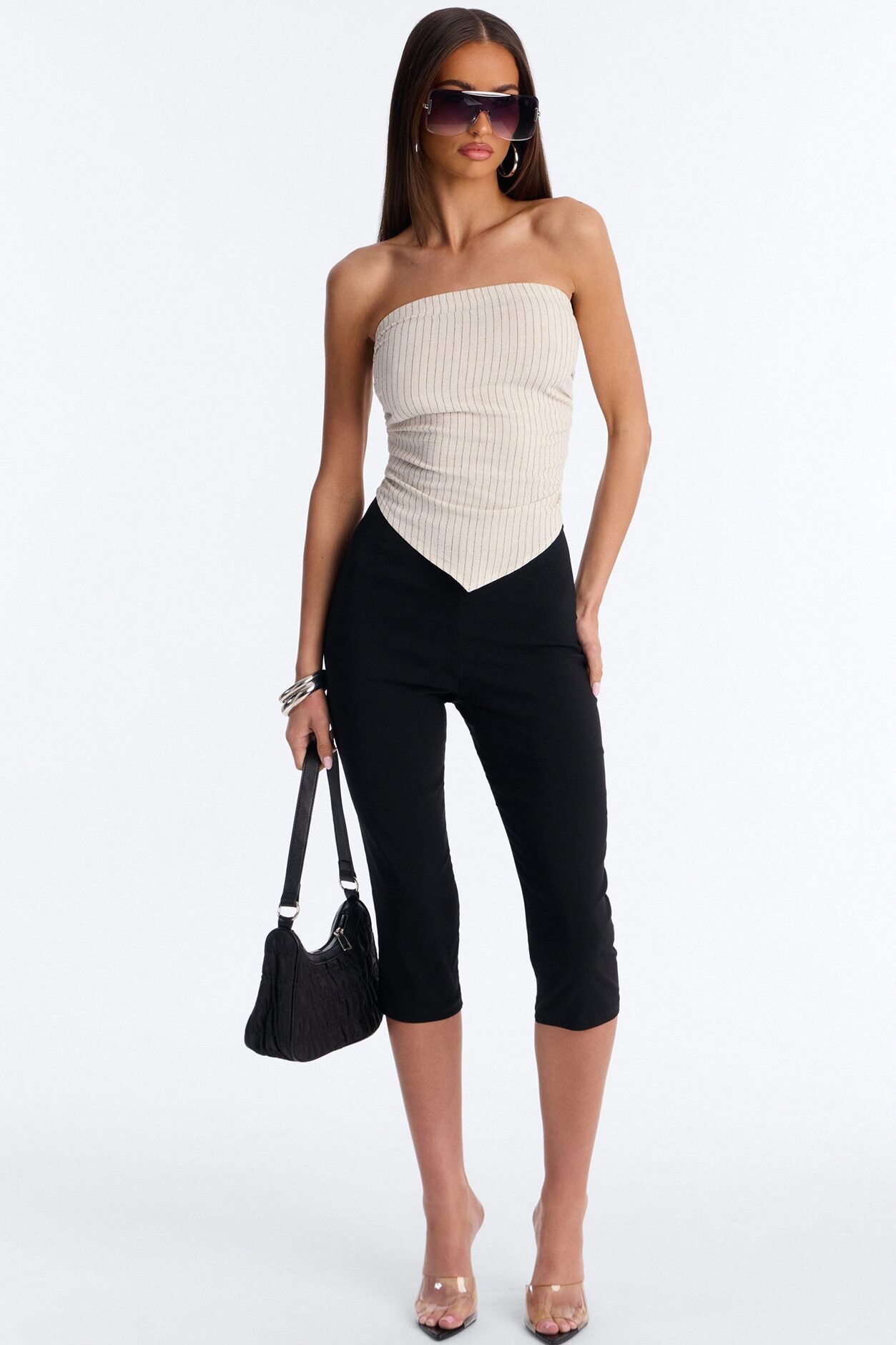 Feeling Fine Pinstripe Linen Top - Oatmeal/combo