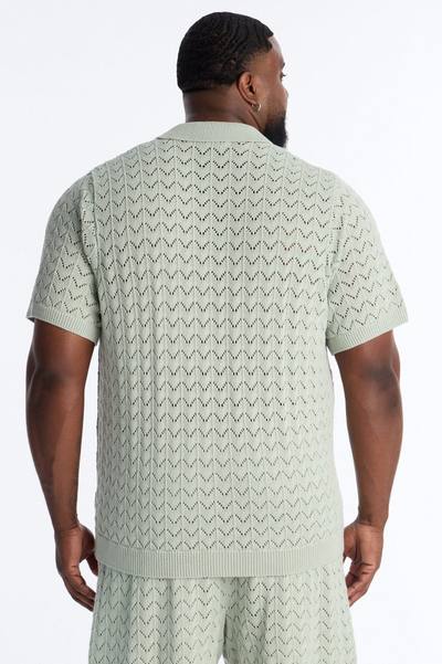 Waterfall Texture Open Knit Shirt - Sage