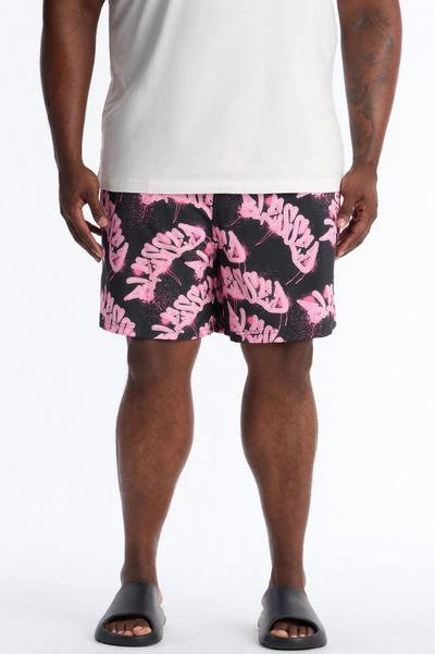 Blessed Street Graffiti Printed Swim Trunk 7″ - Black/Pink