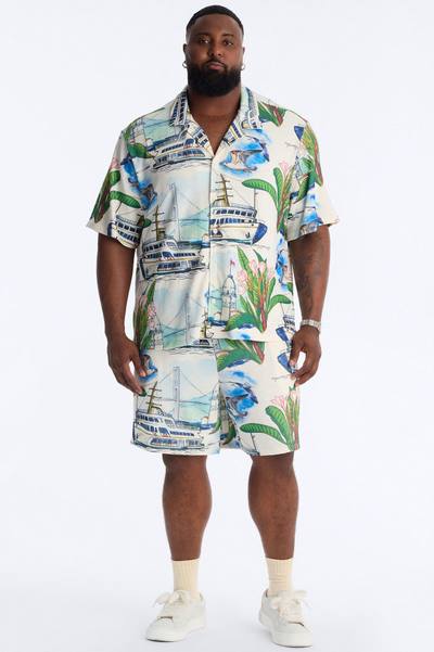 Relaxed Portofino Vista Cuban Collar Button Up Shirt - Multi Color