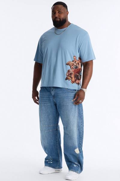 Angelic Presence Tapestry Oversized Short Sleeve Tee - Blue