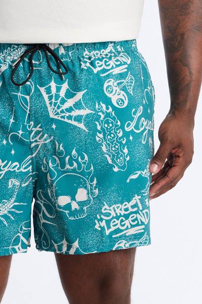 Street Legend All Over Printed Swim Trunk 4″ - Teal