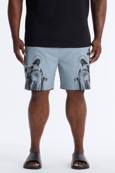 Mirrored Faith Applique Swim Trunk 7″ - Grey