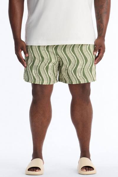 Wave Printed Seersucker Swim Trunk 6″ - Olive