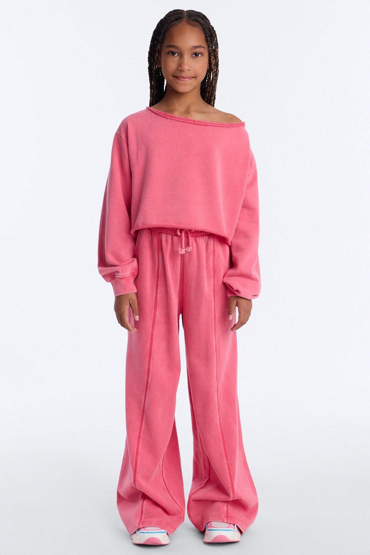 Mini The Washed Off Shoulder Sweatshirt And Pant Set - Coral