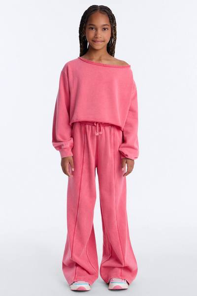 Mini The Washed Off Shoulder Sweatshirt And Pant Set - Coral