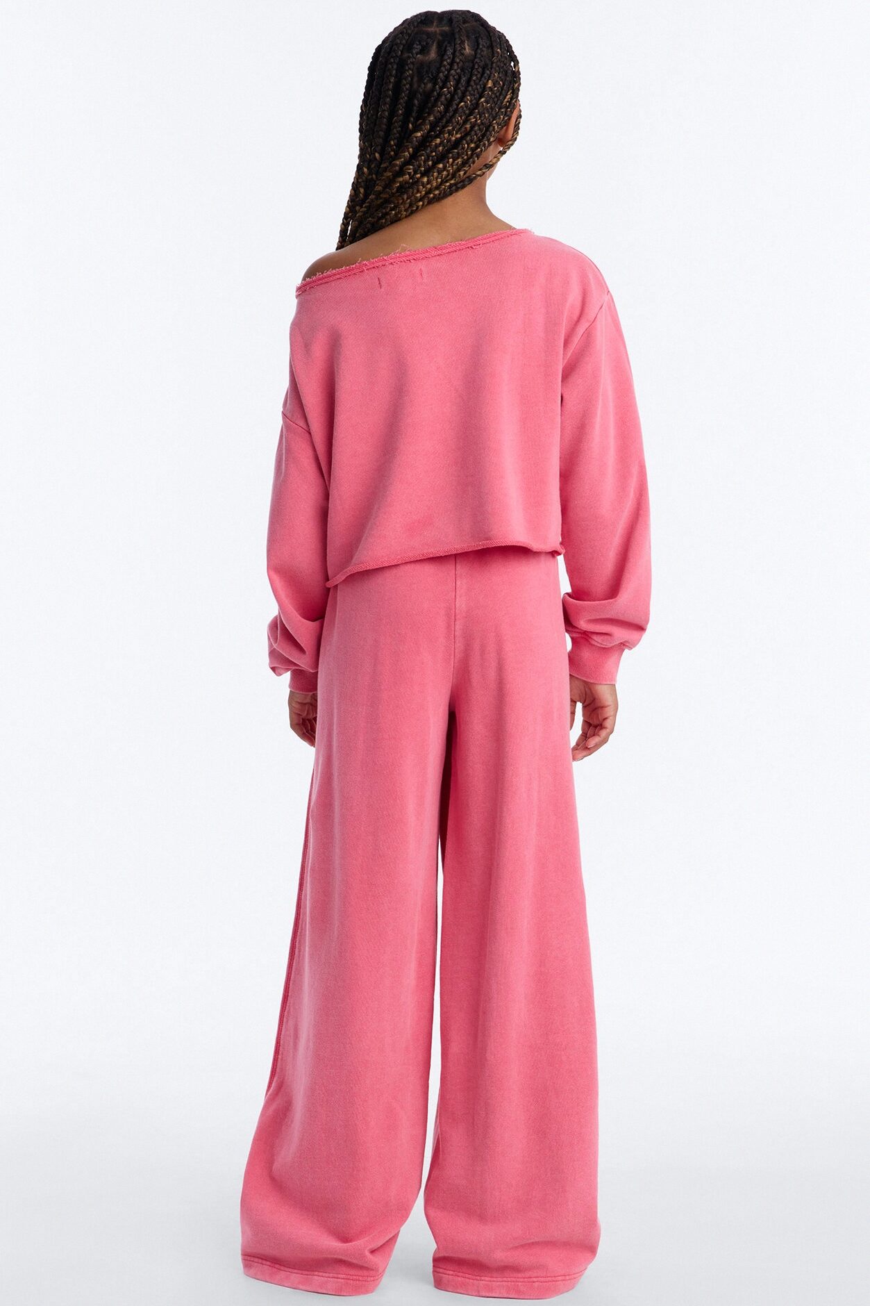 Mini The Washed Off Shoulder Sweatshirt And Pant Set - Coral