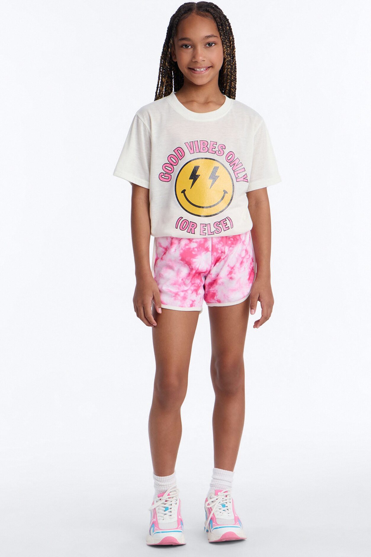 Mini Good Vibes Or Else Short Set - Cream/combo