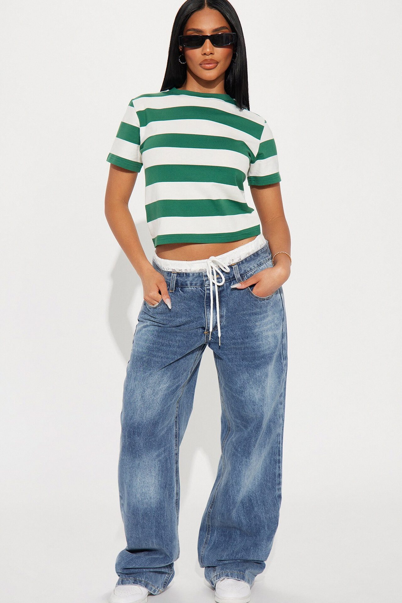 Dallas Striped Short Sleeve Baby Tee - Green/combo