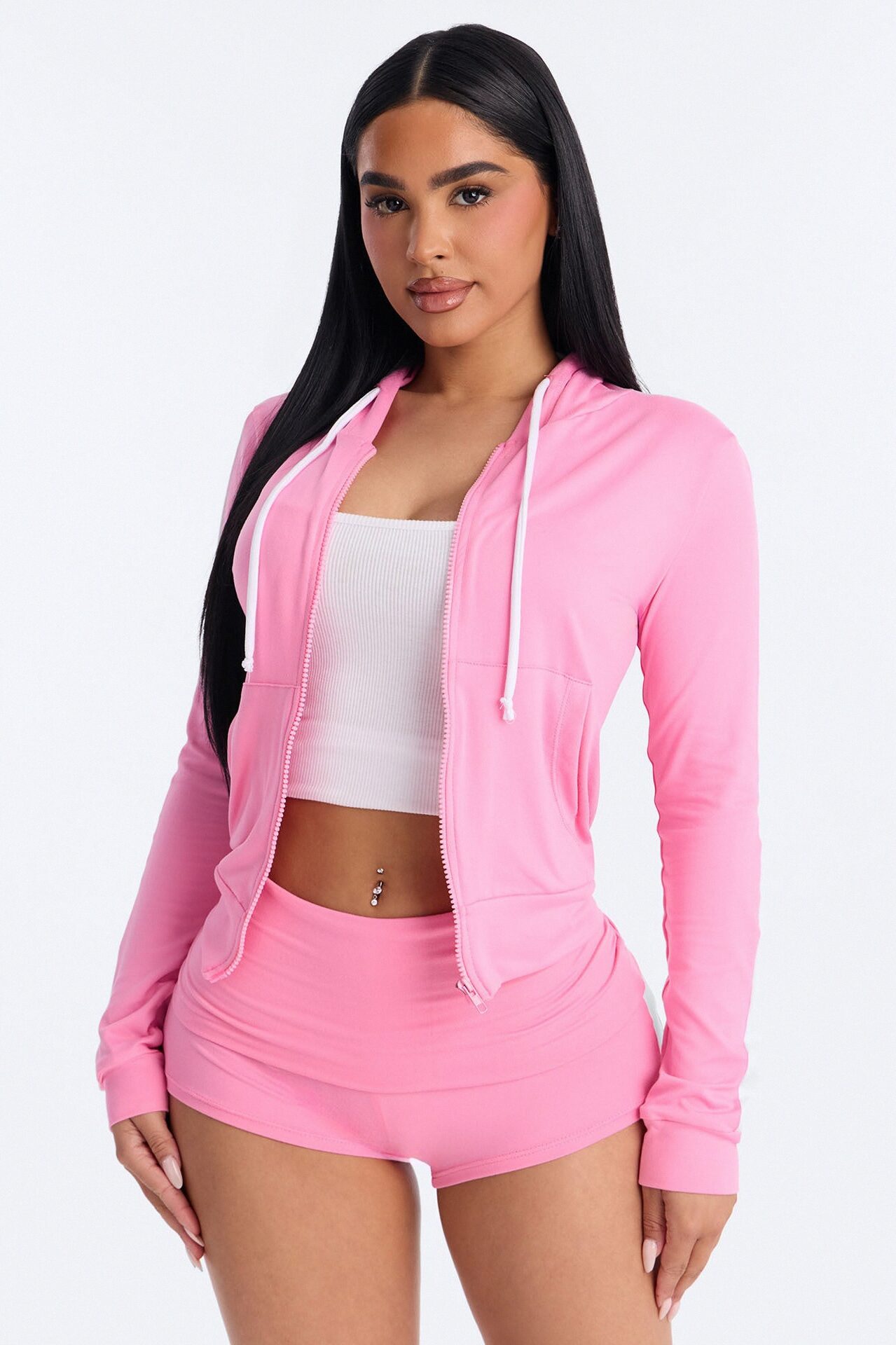 Tennis Courts Zip Up Hoody And Short Set - Bubblegum Pink