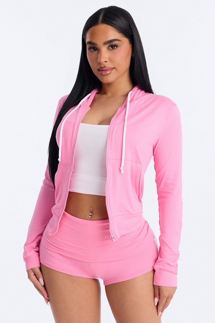 Tennis Courts Zip Up Hoody And Short Set - Pink
