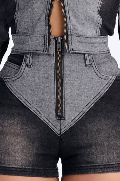 Montero Two Tone Denim Shorts - Grey/Black