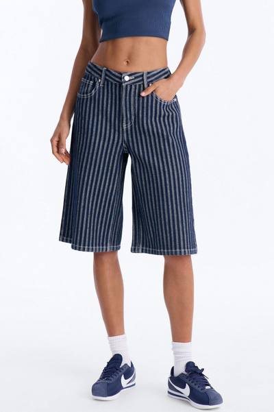 Grand Finish Striped Denim Jorts - Dark Wash