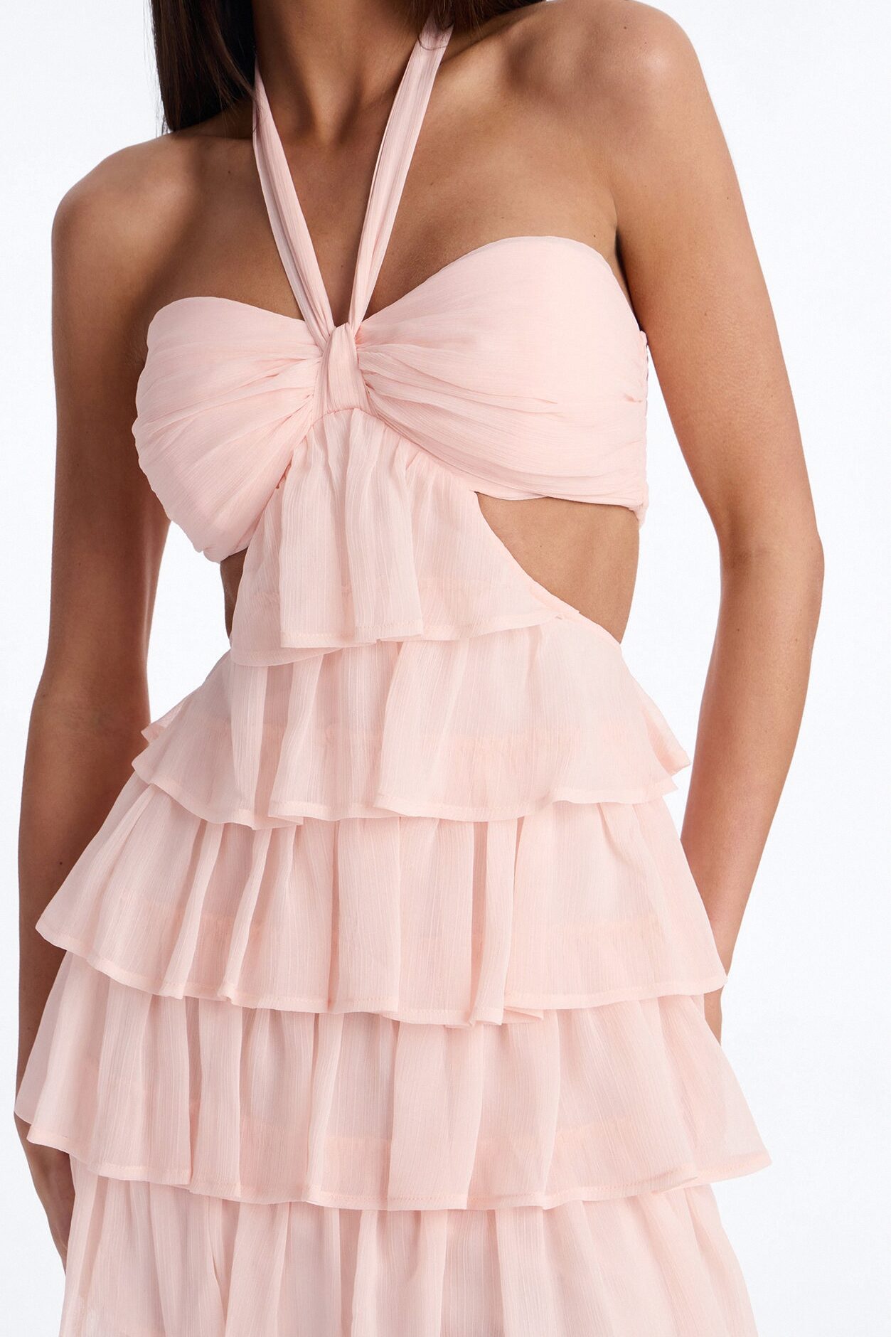 Taryn Ruffle Chiffon Mini Dress - Blush