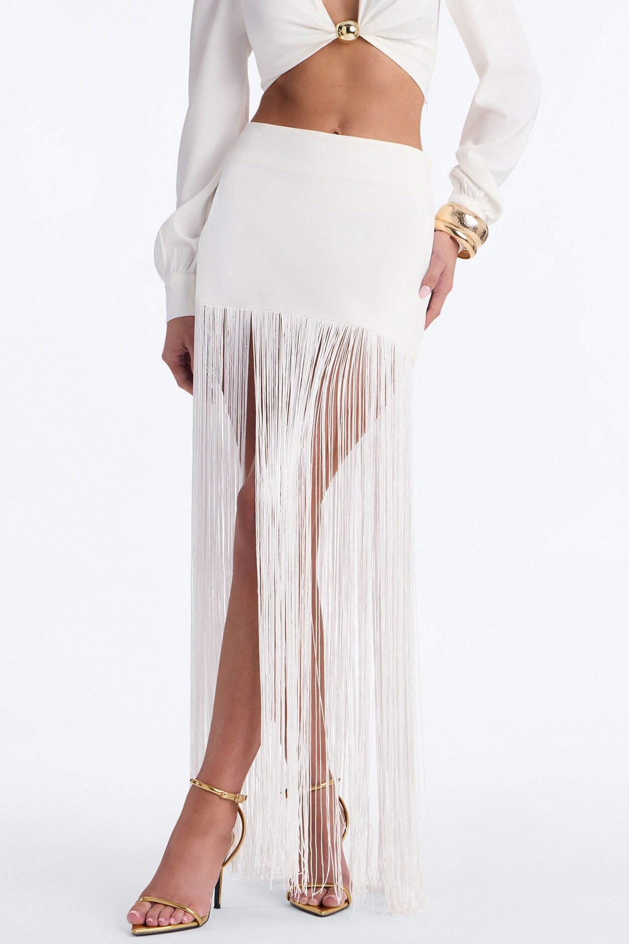 Kendell Fringe Trim Maxi Skirt - White
