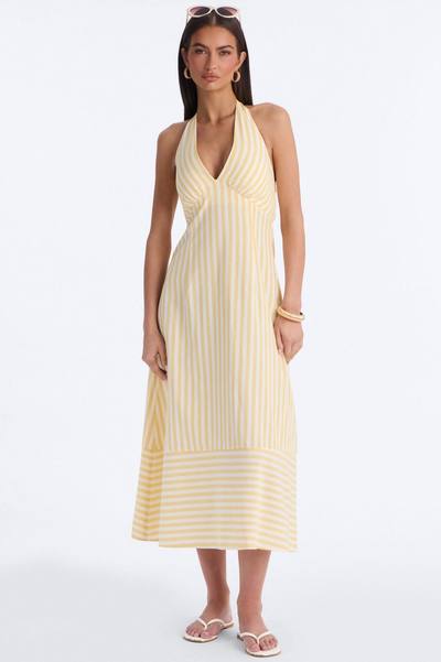 Cordelia Striped Linen Midi Dress - Yellow/combo