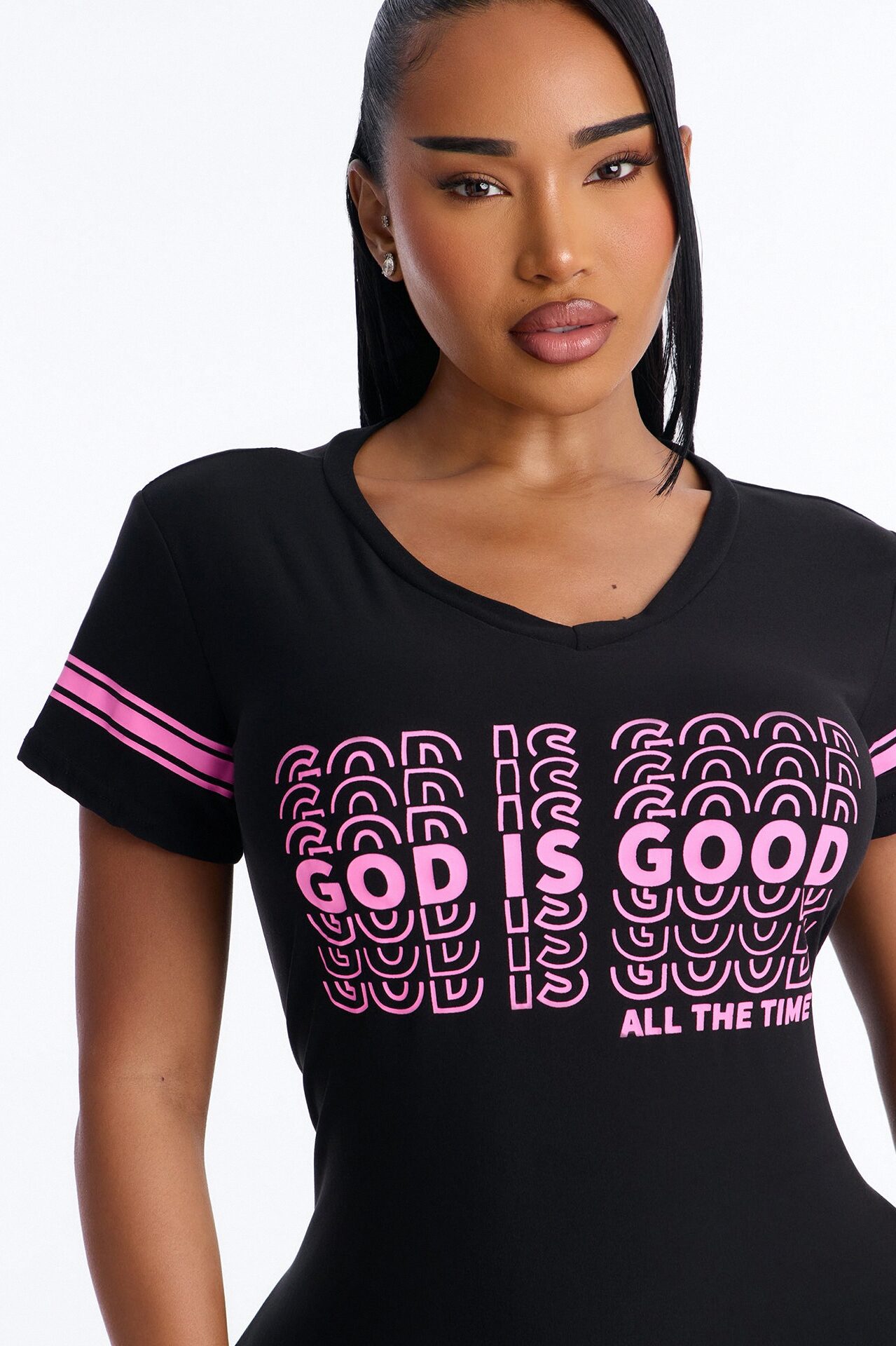 God Is Good Short Sleeve PJ Sleep Shirt - Black/Pink