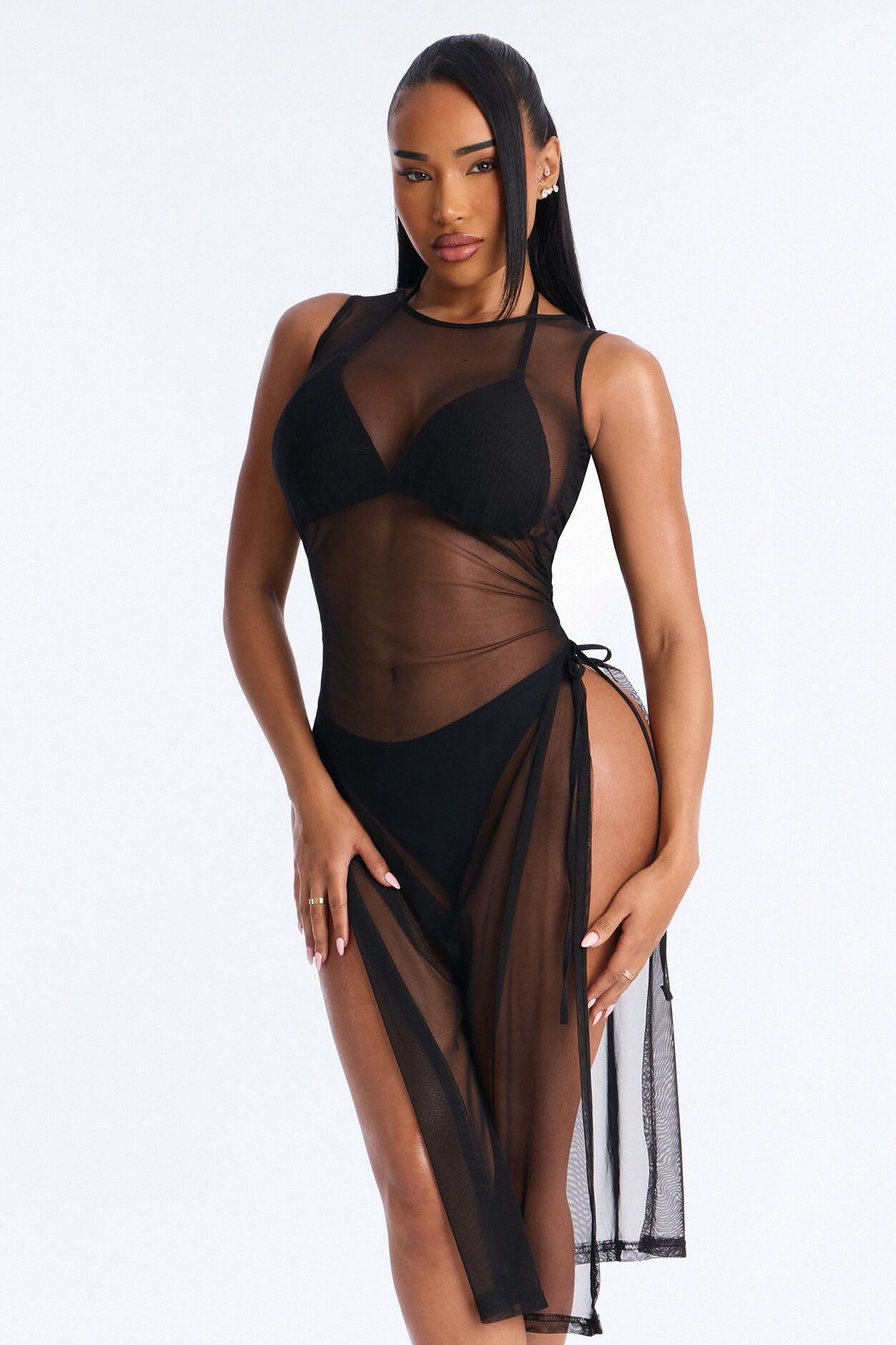 Sheer Thing Mesh Swim Cover Up Dress - Black