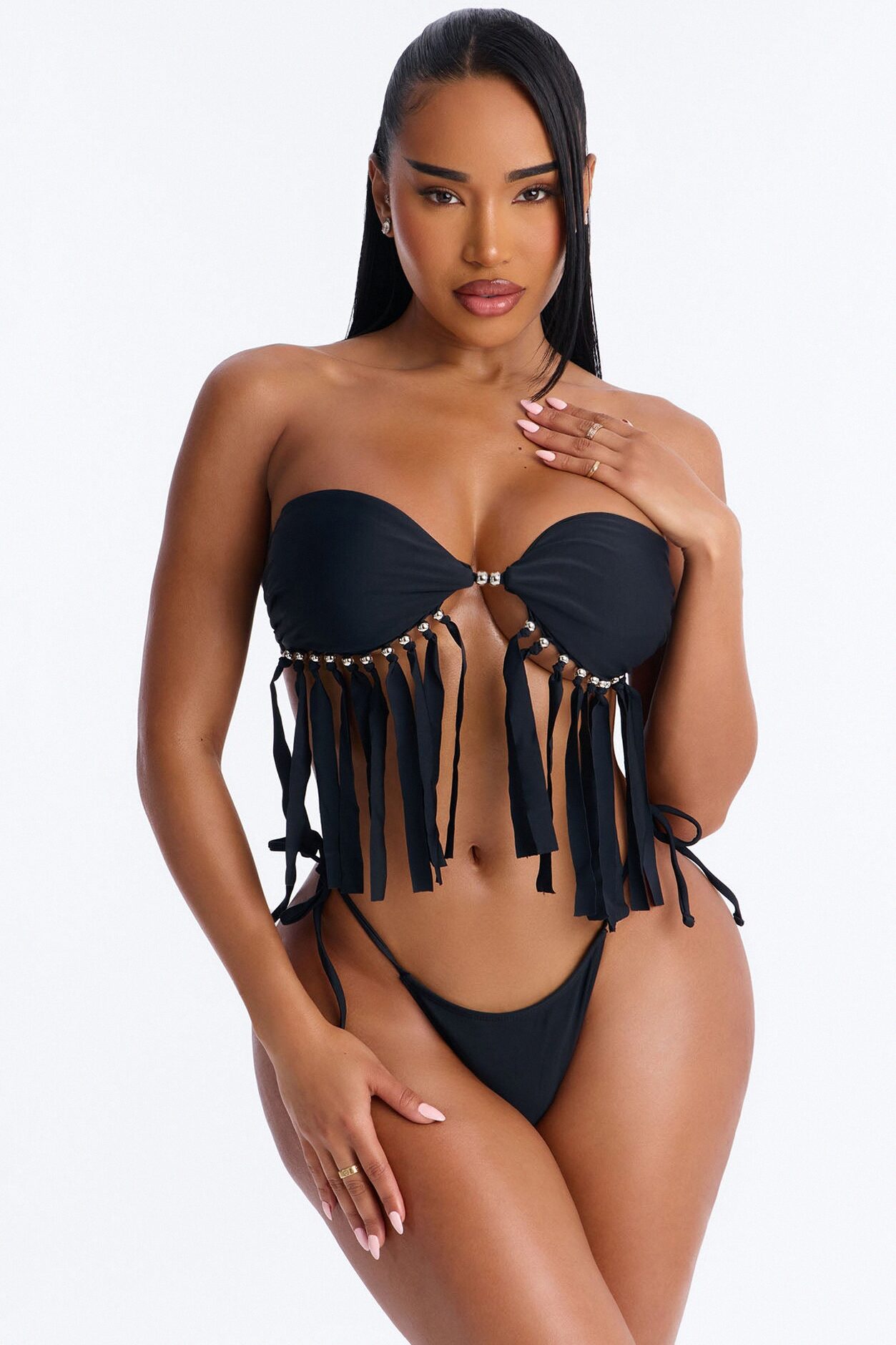 Match My Freak Fringe Bikini And Coverup Skirt - Black
