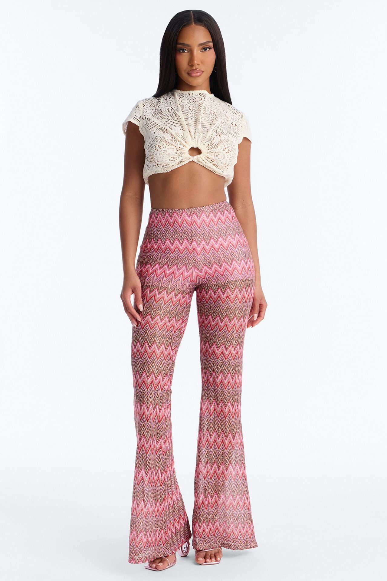 Not Your Muse Festival Crochet Flare Pant 33″ - Pink/combo