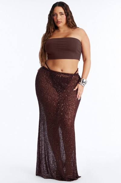 Lost In Paradise Sequin Maxi Skirt - Chocolate