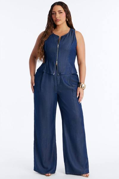 Haven Zip Up Sleeveless Dark Chambray Top - Rinse Blue Wash