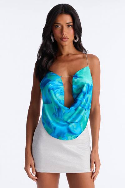 Flirt First Chain Strap Satin Halter Top - Blue/combo