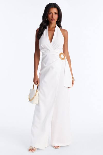 Tara Linen Halter Straight Leg Jumpsuit - White