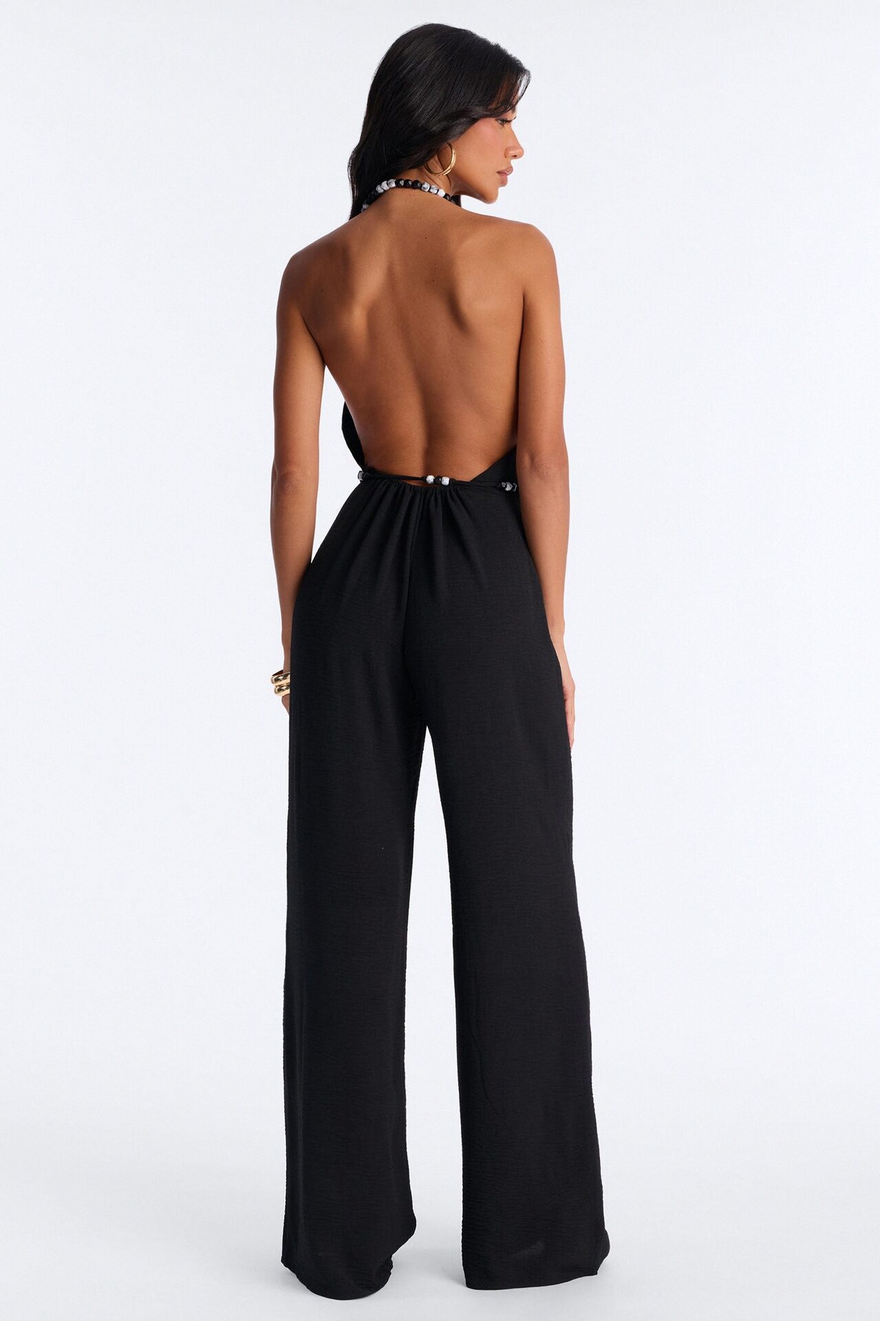Esme Beaded Backless Jumpsuit - Black