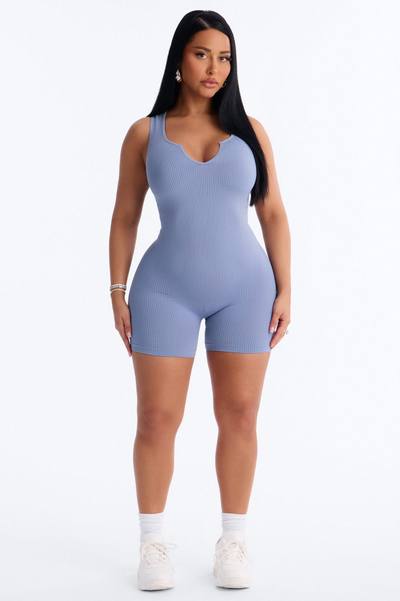 Weekend Errands Seamless Biker Short Romper - Blue
