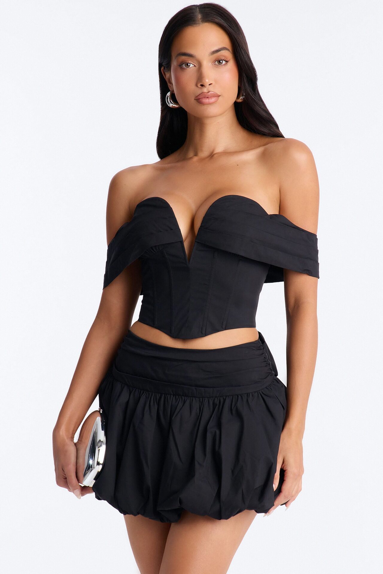 Lori Cutie Poplin Corset Top - Black