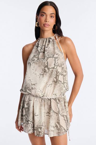 Mila Snake Print Chiffon Mini Dress - Grey/combo