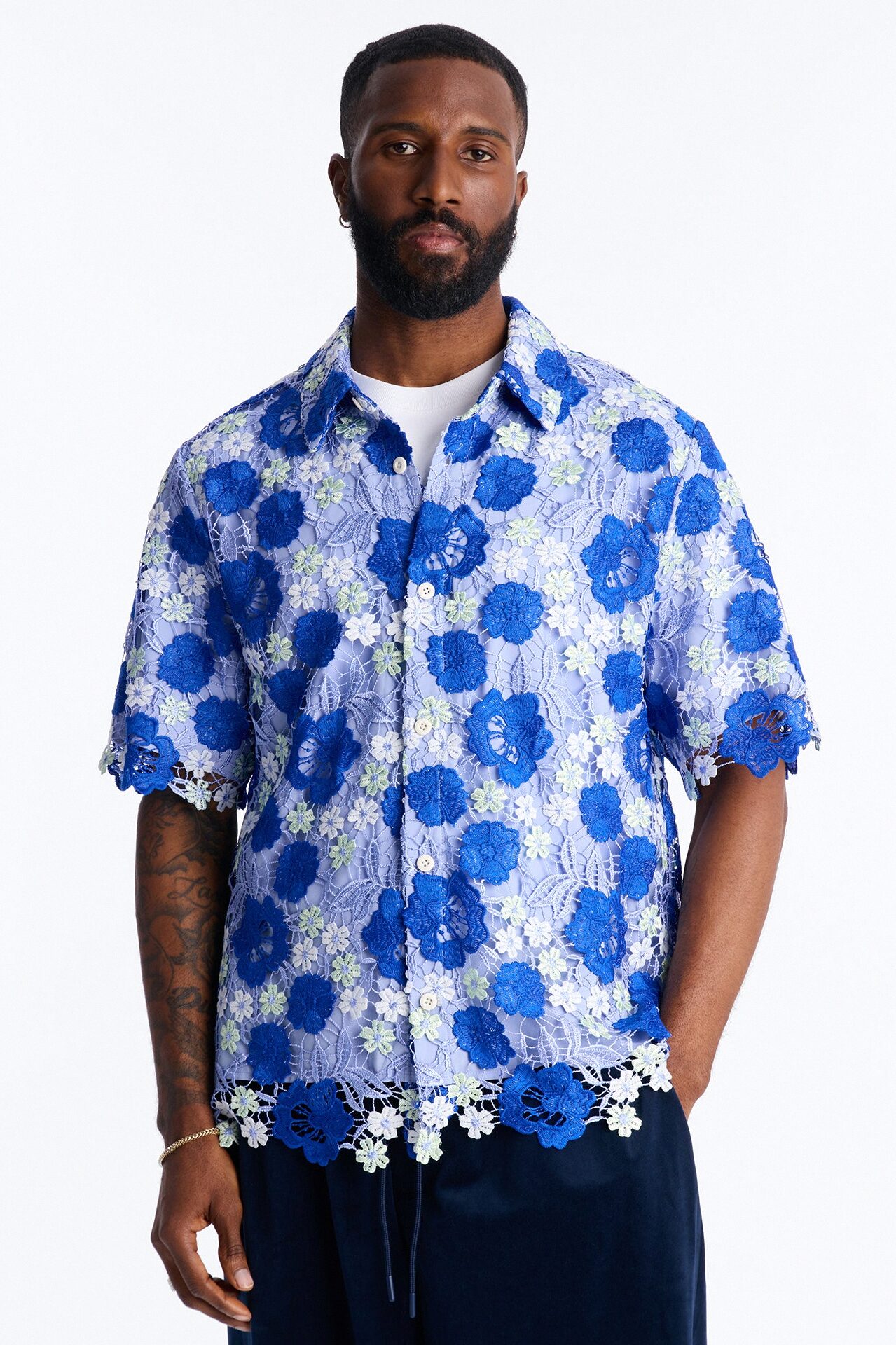Relaxed Paradise Field Button Up Shirt - Blue