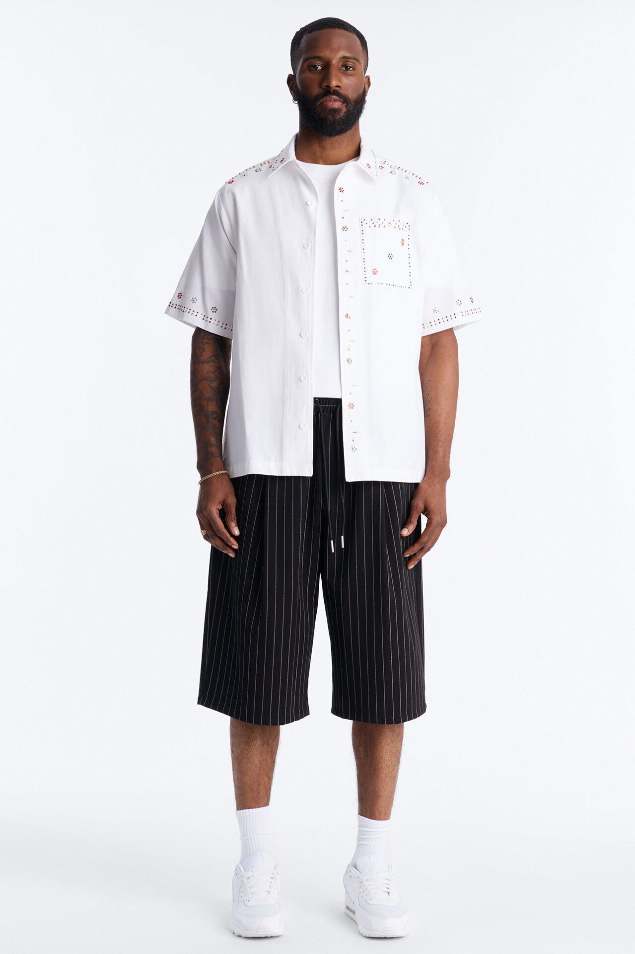 Baggy Straight Striped Soho Refined Short - Black
