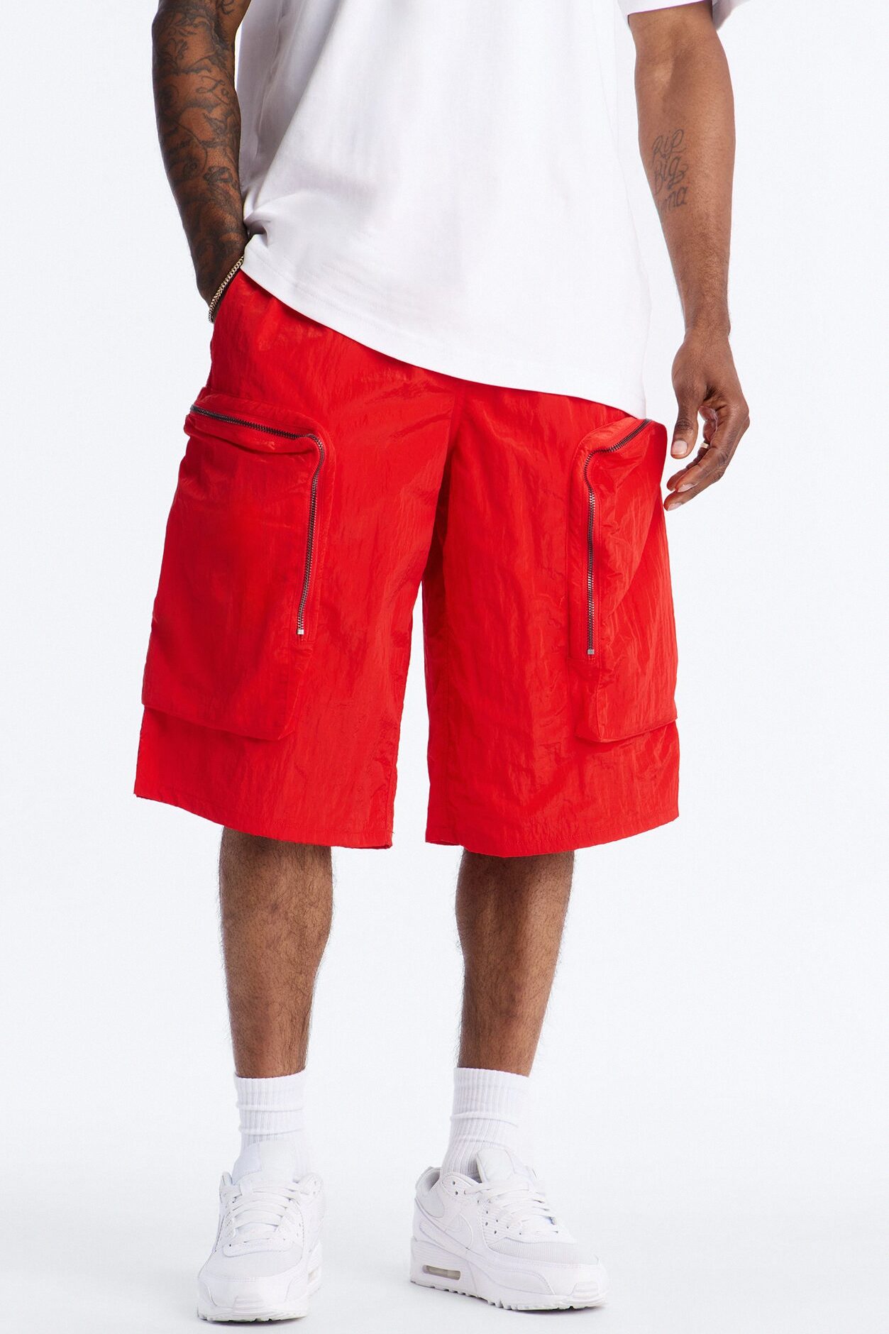 Baggy Oversized Pockets Tech Short - Red