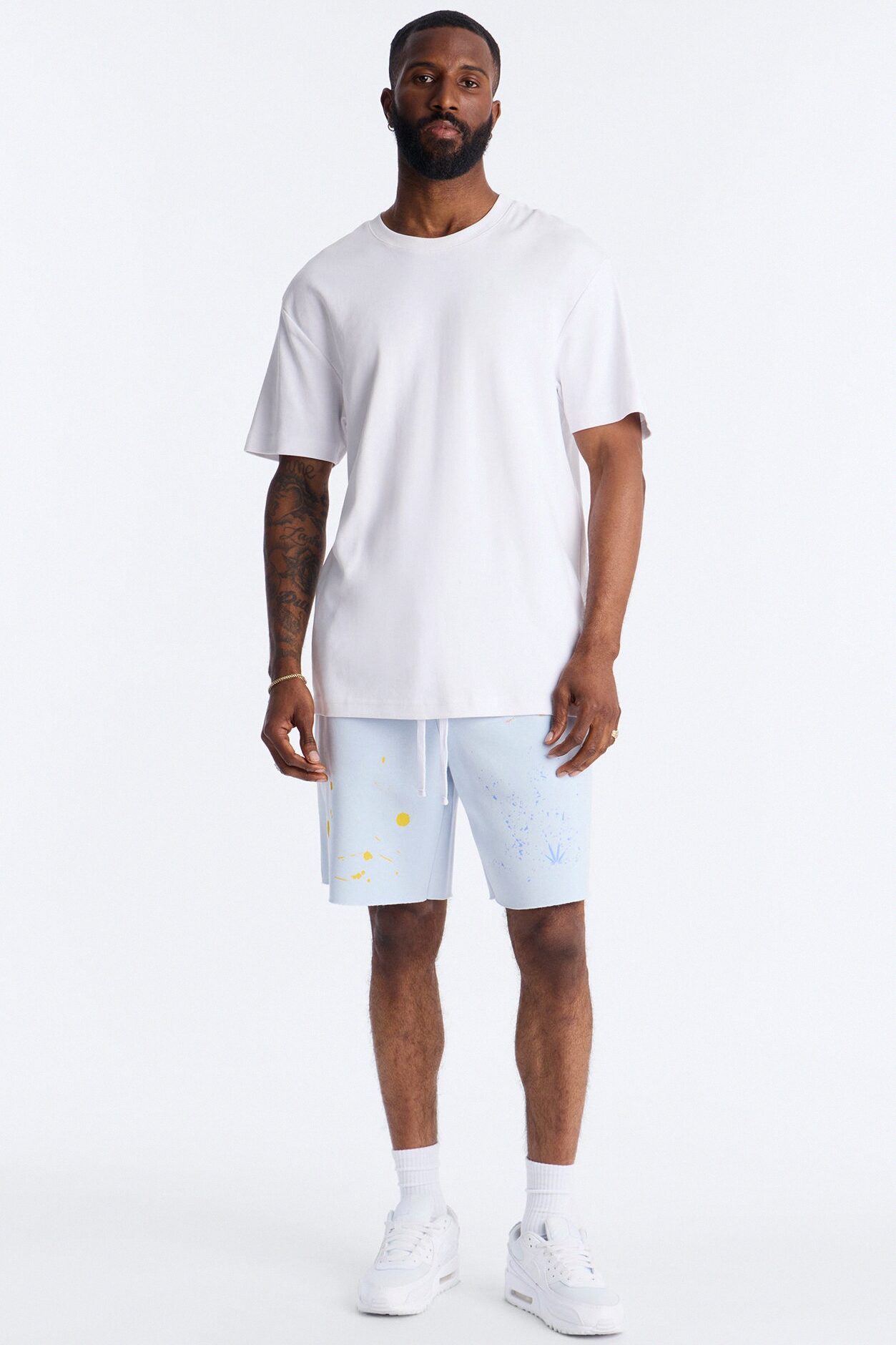 Relaxed Painted Gallery Embroidered Sweatshort - SkyBlue