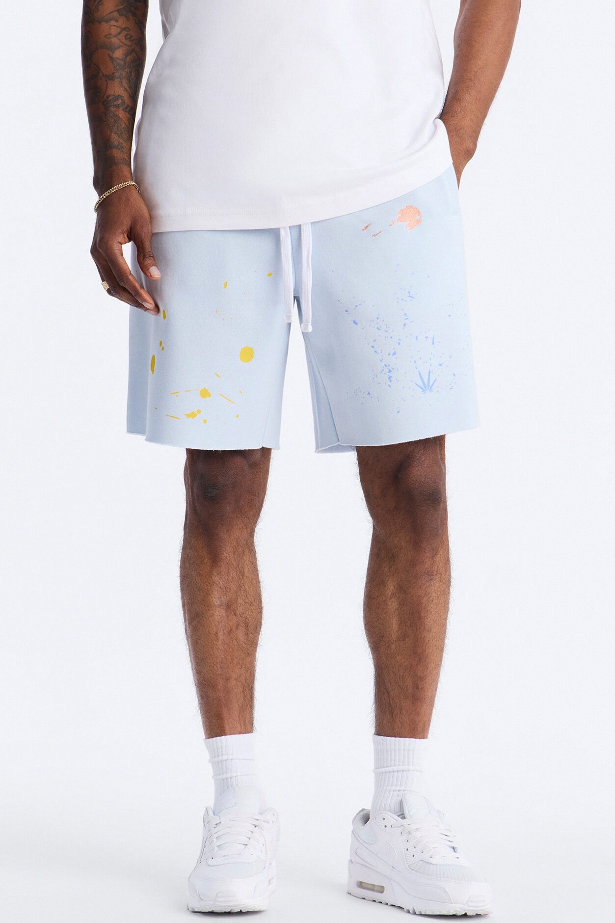 Relaxed Painted Gallery Embroidered Sweatshort - SkyBlue