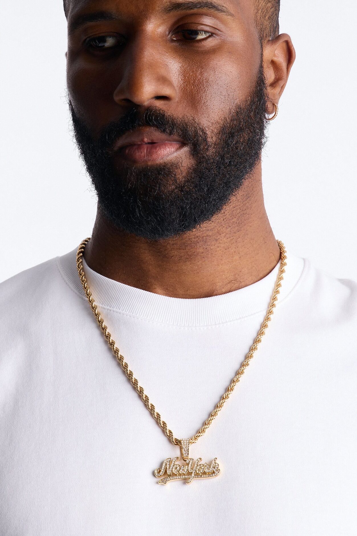 New York Iced Pendant Necklace - Gold