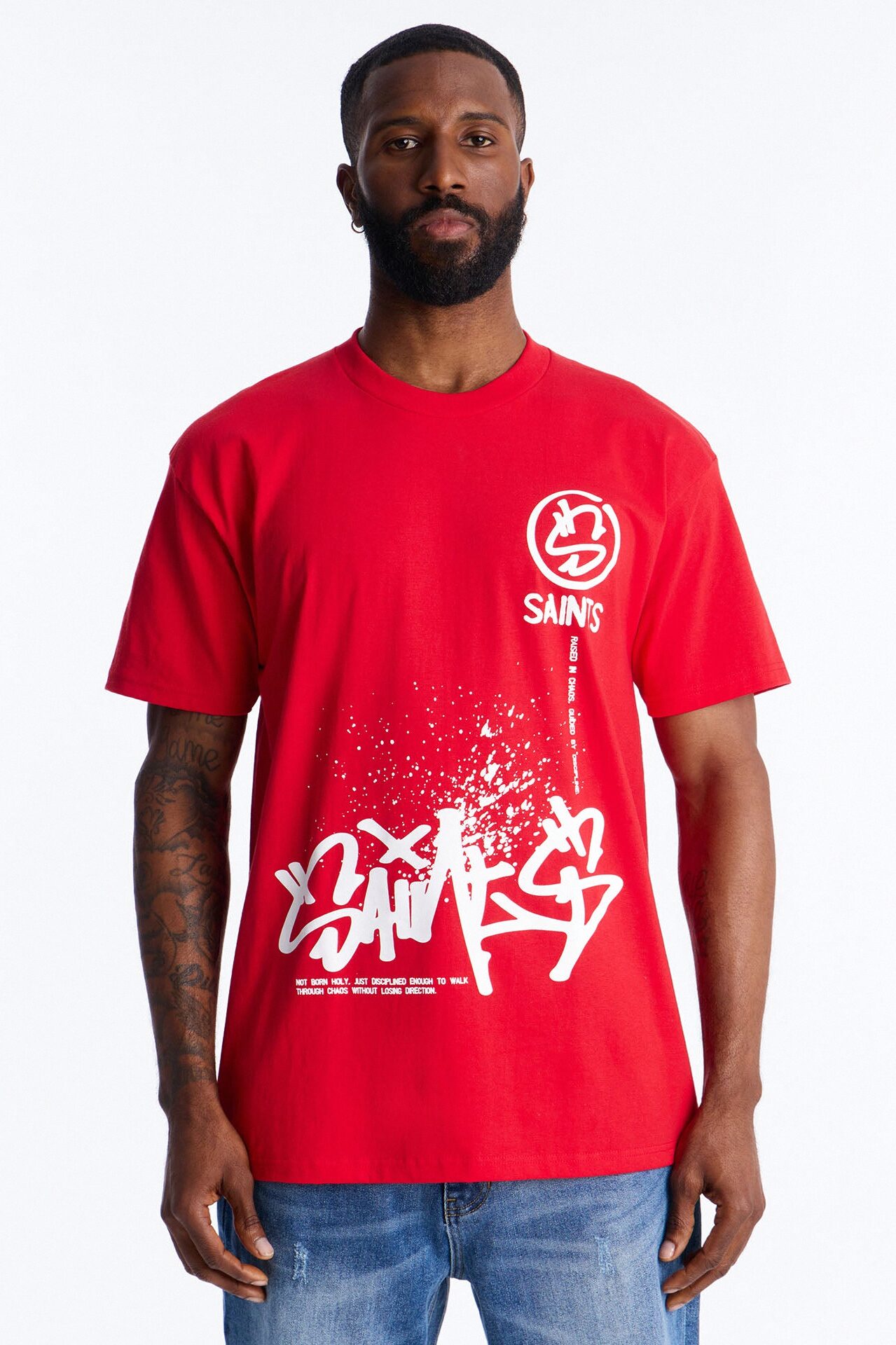 Saints Off The Wall Oversized Short Sleeve Tee - Red