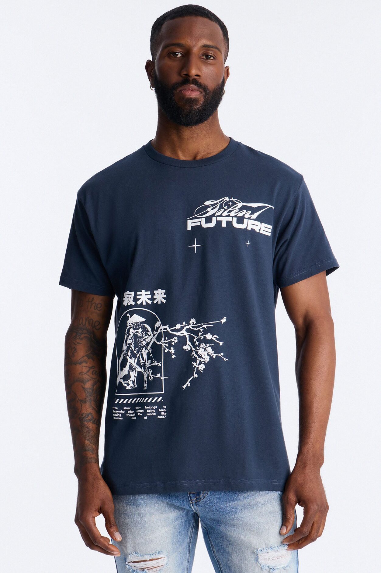 Silent Future Oversized Short Sleeve Tee - Navy