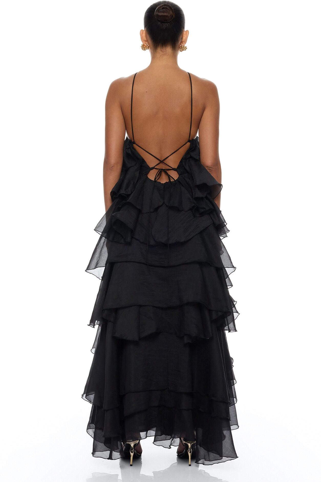Lylah Ruffle Chiffon Maxi Dress - Black