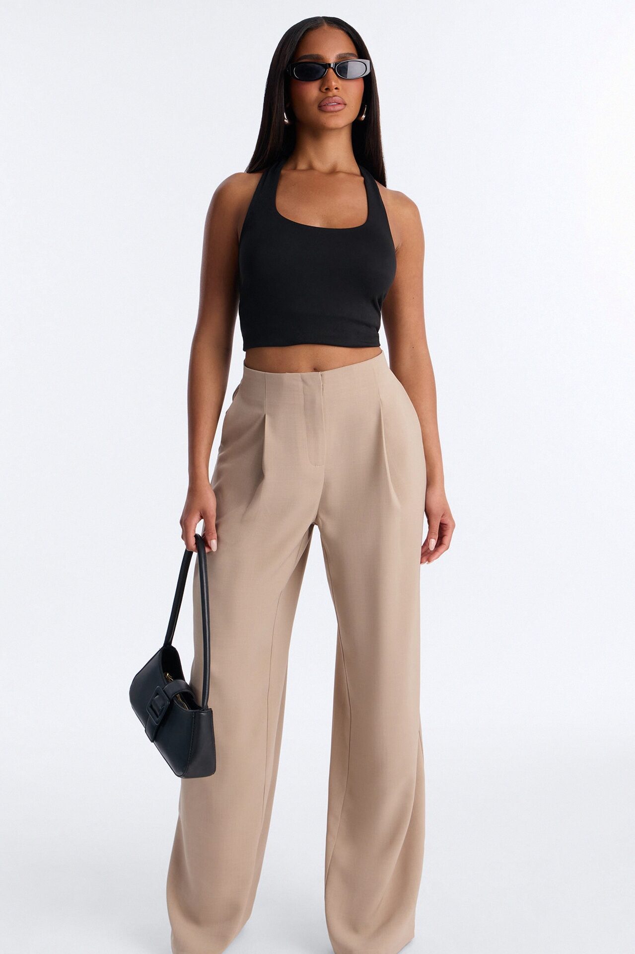 Zamara High Rise Clean Waistband Trouser Pant 33″ - Taupe