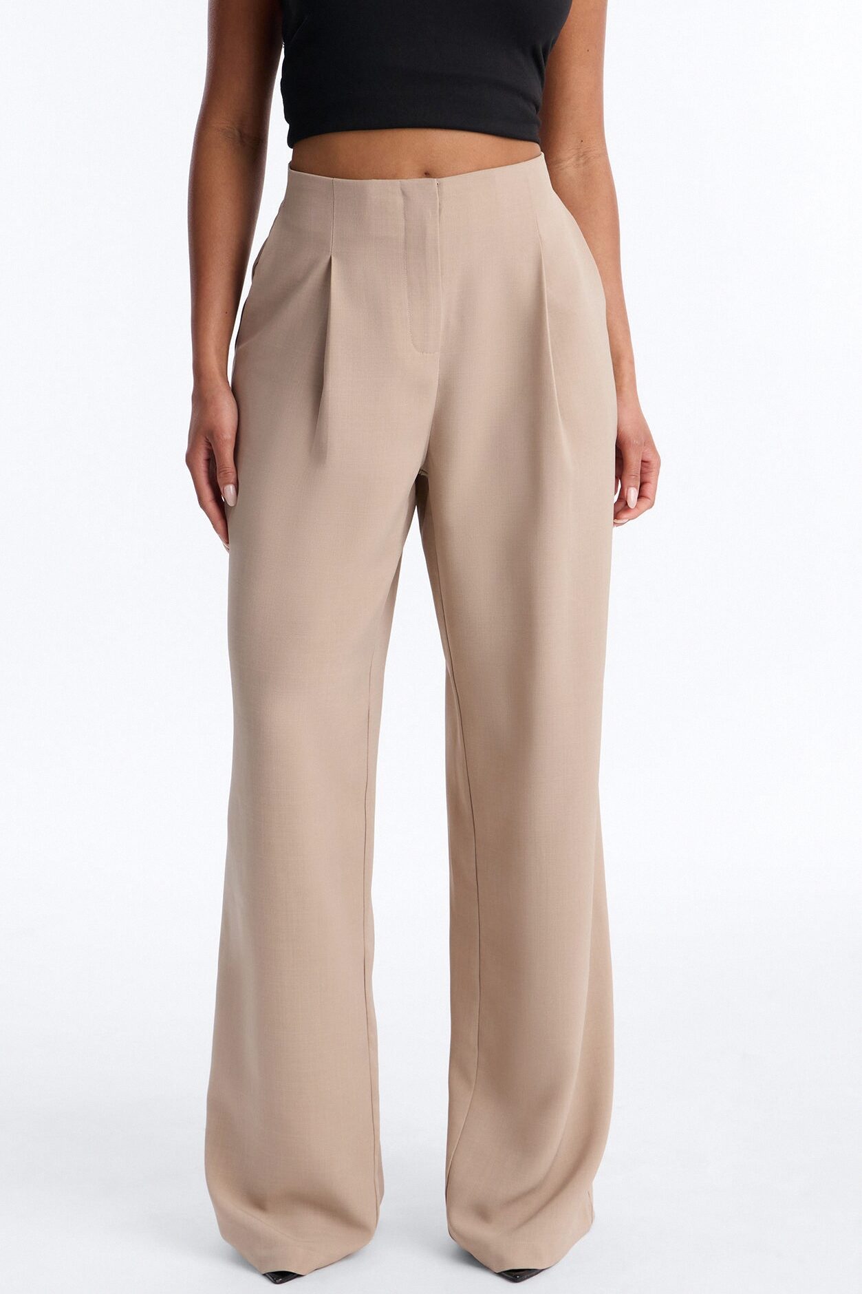 Zamara High Rise Clean Waistband Trouser Pant 33″ - Taupe